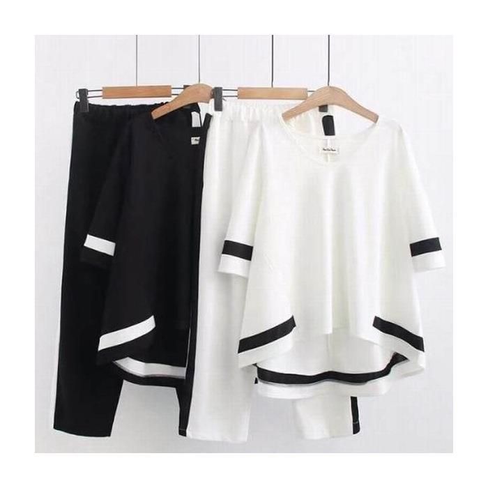 Women's Slimming Two-Piece Suit Pants Set Age Reduction Belly Covering Fashionable Thick Leg Look Summer Clothing For Mothers_ecoleips.com
