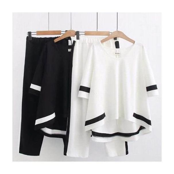 Women's Slimming Two-Piece Suit Pants Set Age Reduction Belly Covering Fashionable Thick Leg Look Summer Clothing For Mothers_ecoleips.com