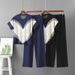 Women's Summer Knitted Set round Neck Short Sleeve Jacquard Top Wide Leg Pants Two Piece Fashion Casual European American Style_ecoleips.com