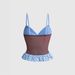 Color Blocked Polka Dot Ruffled V Neck Camisole Top Korean Style Slim Fit Sexy Versatile Women's Vest_ecoleips.com