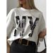100% Cotton American Style Popular Printed Short Sleeve T-Shirt For Women Ins Design Casual Versatile Trendy Couple_ecoleips.com
