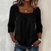 Women's Clothing Women's Casual Square Neck Top Lace Trim Three-Point Cotton Linen Short Sleeve Solid Color Summer_ecoleips.com