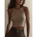 Aria Basics Aria Basics Cross-Border Knitted For Women, European And American Style, Summer 2025, Solid Color, Slim Fit, Ribbed Inner Layer,_ecoleips.com