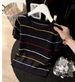 Women's Korean Style Sweet Preppy Top Apricot Round Neck Striped Short Sleeved Knitwear For Summer Wear Inner Layer Base Layer_ecoleips.com