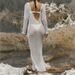K European And American Style New Perspective Sexy Vacation Cover, Big Backless Solid Color Long Sleeved Knitted Long Skirt, Women's Clothing_ecoleips.com
