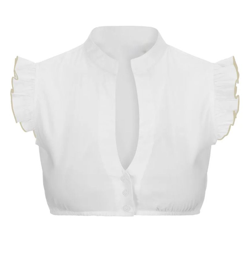 Authentic Bavarian Beer Festival Blouse - Traditional V-Neck Dirndl Top With Flutter Sleeves & Smocked Detail_ecoleips.com