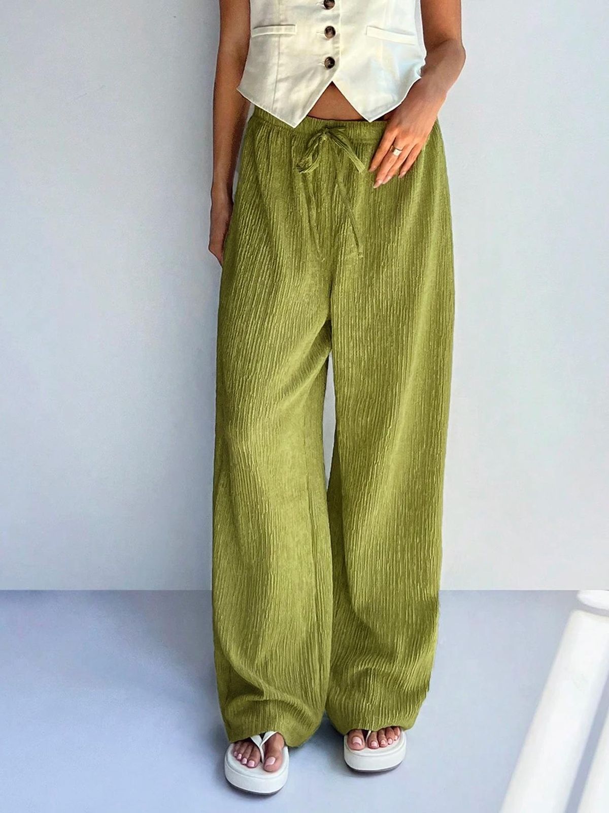 Women's High-Waisted Wide-Leg Trousers Retro American Loose Fit Floor-Length Pants with Irregular Pleats_ecoleips.com