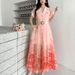 Elegant Floral Print V-Neck A-Line Dress For Women - Chiffon Office & Vacation Dress With Button Details_ecoleips.com