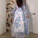 Women's Clothing New Printed Waist Slim Blue Temperament Dress_ecoleips.com