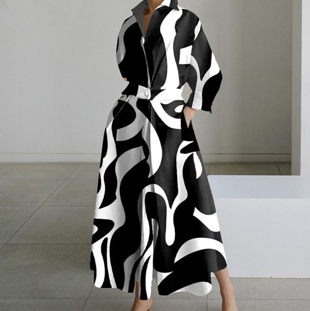 Women's Clothing Women's Wear Simple Long Sleeved Printed Fashionable Shirt Dress_ecoleips.com