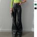 Aria Basics 2024 Autumn/Winter European And American Fashion Sexy High-Waisted Trousers, Flared Leather Pa, Women's_ecoleips.com