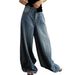 Women's Washed Blue Wide Leg Jeans Loose Straight Slimming Casual Pants European American Style_ecoleips.com