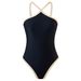 Qiaojiayuan Women's Slim Fit One Piece Swimsuit Fashionable Sexy Halter Neck Solid Color European American Style 2025 New_ecoleips.com