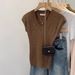 Women's Korean Style V Neck Sleeveless Knitted Vest Gentle Elegant Slim Fit Summer Top New 2026 Style_ecoleips.com