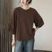 Literary Retro Lantern Sleeve T-shirt Casual Seven-quarter Sleeve Top Women's Clothing 2026 Spring And Summer New Versatile_ecoleips.com