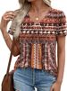 LOMON Womens Summer Tops Short Sleeve V Neck Pleated T-Shirts Loose Fit Dressy Casual Blouses S-XXL_ecoleips.com