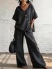 Women's Clothing Summer Casual Cotton Linen Two Piece Set V Neck Wide Leg Pants Style Loose Fit Vacation Wear_ecoleips.com
