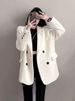 2024 New Korean Style Women's Blazer, High-End Corduroy Casual Loose White Suit Jacket For Spring And Autumn_ecoleips.com