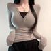 Dongdaemun Women's Long Sleeve T-Shirt ZN058 Figure Flattering Slightly Sheer Design Bust Accentuating in Stock_ecoleips.com