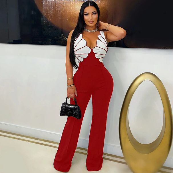 Women's Clothing V Neck Sleeveless Slim Jumpsuit Fashion Women's Casual Sexy Trousers_ecoleips.com