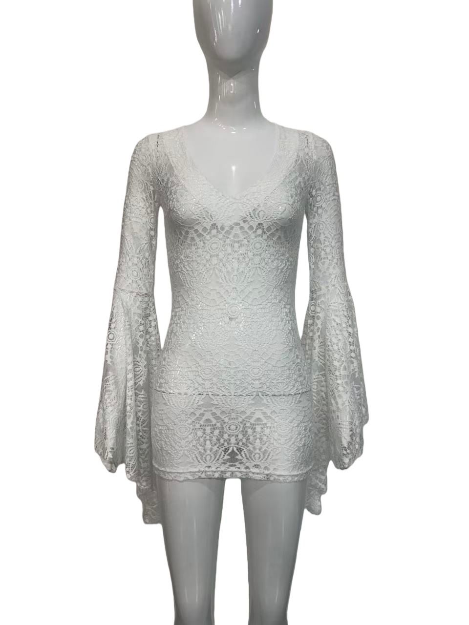 Women's Sexy Deep V Lace Flared Long Sleeve Bodycon Mini Dress – Fall Winter Club Gown 2026_ecoleips.com