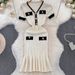 Women's Clothing Temperamental V Neck Waist Knitted Dress Short Sleeved Hip Fishtail Skirt Fashionable Contrast Color Sweater Dress_ecoleips.com