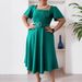 Women's Clothing Solid Color High Waist Elegant Square Neck A-Line Dress With Detachable Corsage & Belt | Flowy Summer Midi Dress For Women_ecoleips.com