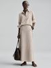 Summer Autumn Women's Casual Collar Cuff Shirt And Loose Long Skirt Two Piece Set European American Style Cross Border Fashion_ecoleips.com