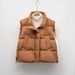 Pinghu Chixin Simple Casual Stand Collar Puffer Down Women New Autumn Winter Short Loose Vest_ecoleips.com