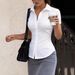 Professional Slim-Fit V-Neck Short Sleeve Blouse For Women – Office Commute & Casual Wear (Black, Burgundy, Blue, White)_ecoleips.com
