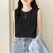 Simple Cotton-spandex Sleeveless Tank Top For Women, Classic Loose Casual Shirt, Summer Round-neck Vest Base T-shirt_ecoleips.com