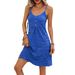 Women's Sexy Summer Pleated Dress Style Solid Color Heart Shaped Neck Button Decorated Suspender Dress_ecoleips.com