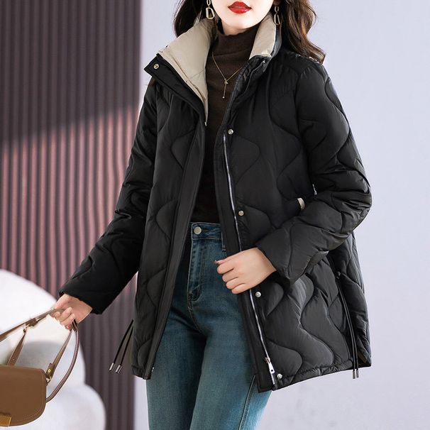 Women's Clothing Women's Down Cotton Jacket Mid Length New Style Loose Thickened Stand Collar Slim Cotton Jacket Women's Versatile Cotton Jacket_ecoleips.com