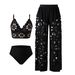 Women's Fashionable Sexy Three Piece Swimsuit Hollow Out Design Bikini Set Regular Size Polyester Nylon Vacation Style_ecoleips.com