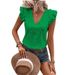 Women's Clothing American Style Women's Ruffled Sleeve V Neck Short Sleeved Top Casual Vacation Clothing Suitable_ecoleips.com