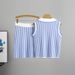 Women's Clothing College Style Suit Waist Slimming Skirt Striped Shirt Vest Summer High Waist Short Skirt Fashionable Two Piece Suit_ecoleips.com