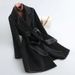 Elegant Wool Blend Long Coat For Women - Timeless Trench Style With Polo Collar, Medium Weight, Classic Solid Colors_ecoleips.com