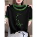 Women's Color-Block Cotton T-Shirt – Slim-Fit Fashion Top With Unique KO Cat Print (6 Colors, S-2XL)_ecoleips.com