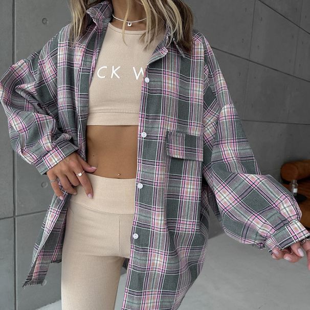 Colorful Cotton Checkered Shirt With Feminine Design, Lightweight Autumn/Winter Long-Sleeve Women's Shirt_ecoleips.com