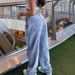 K New Trendy Elastic Waistband Tied Work Pants, Casual Wide Leg Jeans For Women_ecoleips.com