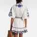 Women's Retro Short Dress With Puff Sleeves & Floral Embroidery - Single Breasted Summer Mini Dress_ecoleips.com