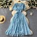 Slimming Design One-Piece V-Neck Tie Waist Short Sleeve Floral For Women Summer Elegant French Style Long Dress_ecoleips.com