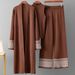 European And American Style Women's Three Piece Suit Set with Shawl Jacket round Neck Base Knit Top And Wide Leg Trousers Casual Jacquard_ecoleips.com
