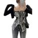 American Style High-End Chic Mini Dress Sweet And Spicy Black Unique Strapless Top + Shawl Set For Women_ecoleips.com
