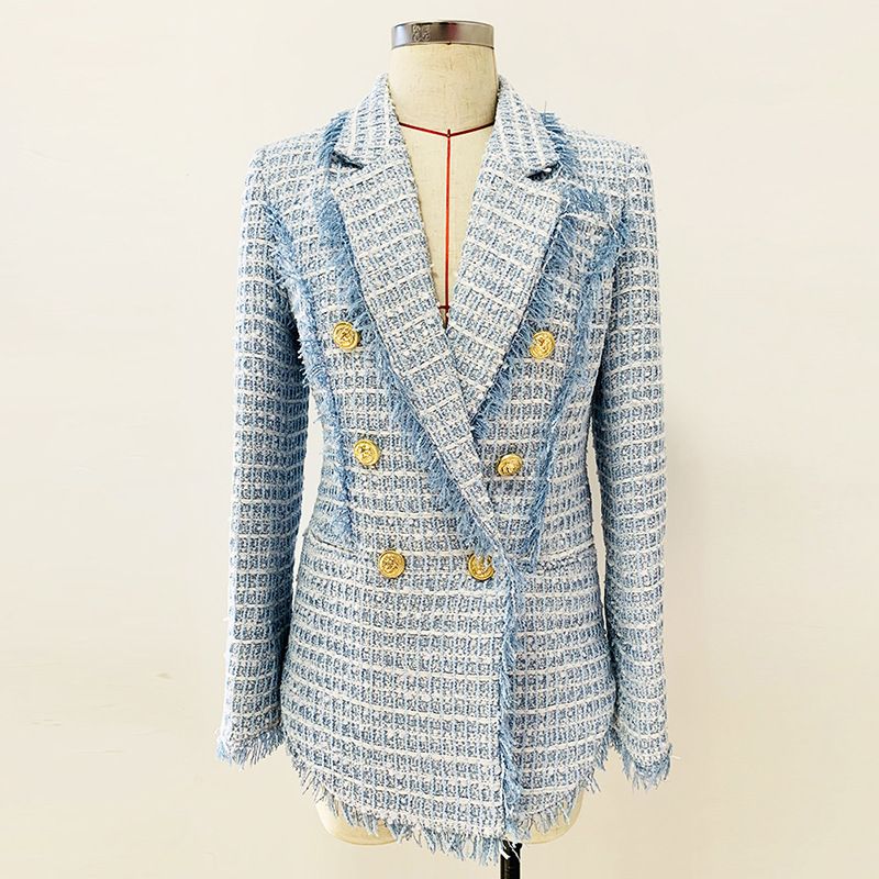 Women's Clothing Autumn And Winter New Fashion Double Breasted Flow Edge Tweed Mid Length Suit Jacket_ecoleips.com