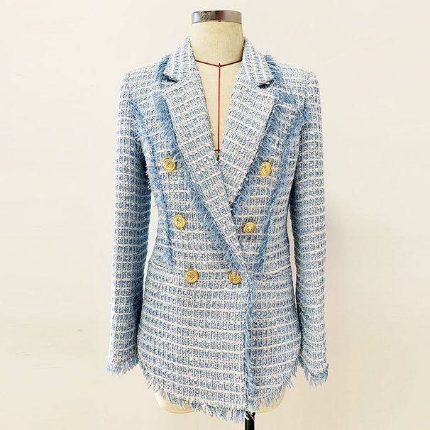 Women's Clothing Autumn And Winter New Fashion Double Breasted Flow Edge Tweed Mid Length Suit Jacket_ecoleips.com