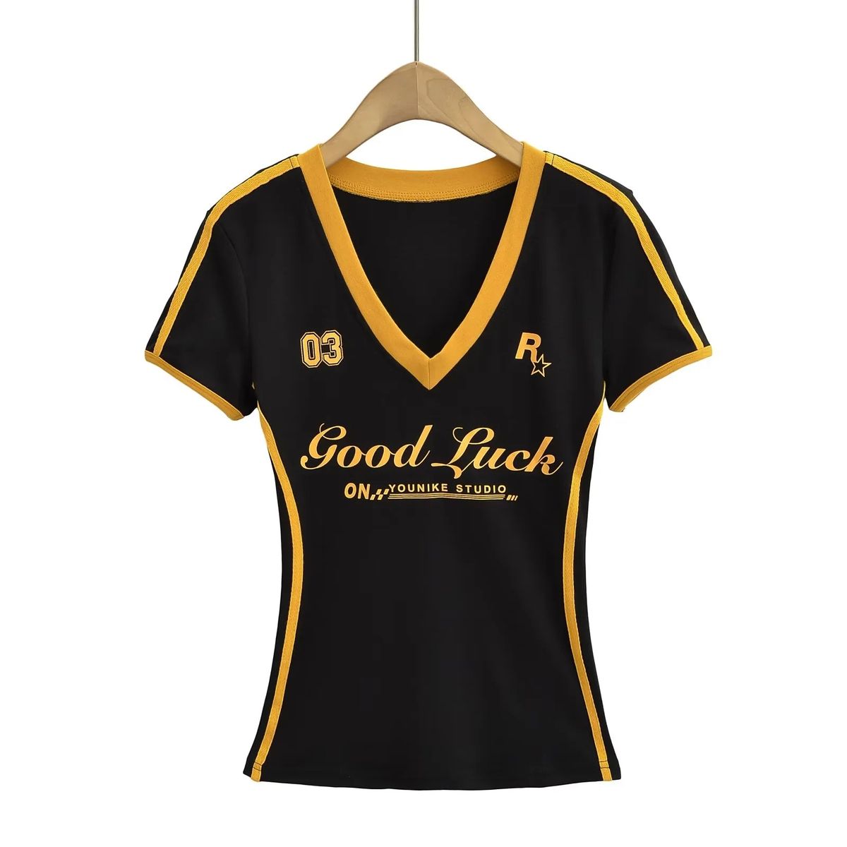 Women's Clothing Women's Spicy Retro Preppy Style Short Sleeve T-Shirt Color Block Striped V Neck Slim Fit Base Layer Top Trendy Letter Print Elastic_ecoleips.com