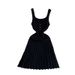 Petite Women's Striped Knit Midi Dress V-Neck Spaghetti Strap A-Line Skirt Casual Summer Style Thin Material_ecoleips.com