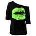 . European American Spring And Autumn Women's Retro Big Lips Print 80s Style Off-Shoulder Mid-Sleeve T-Shirt_ecoleips.com