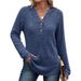 Women's V Neck Button Up Fleece Knit Top Solid Color Loose Fit Hooded Top For Fall/Winter Style_ecoleips.com